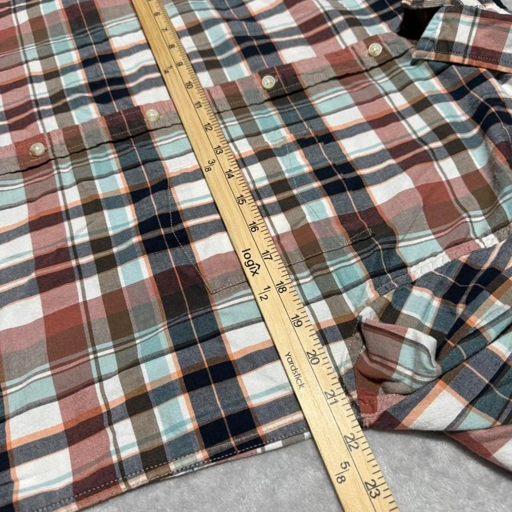 Men's Mutual Weave Plaid Button Up Shirt Size L